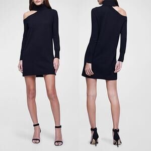 NWT L'Agence Amberli Cut-Out Long Sleeve Mock Neck Mini Black Sweater Dress